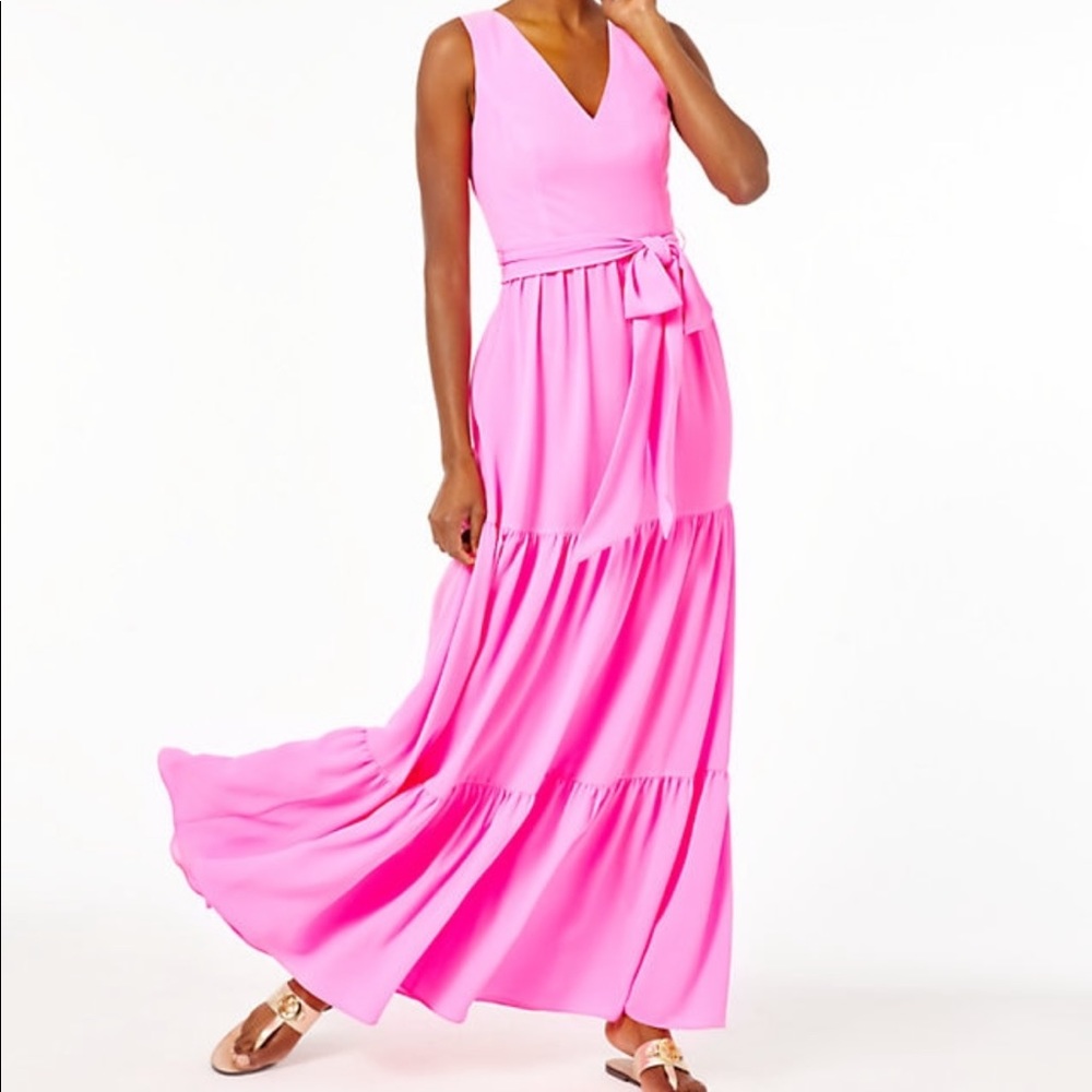 Lilly Pulitzer Vibrant Pink Tiered Maxi Dress